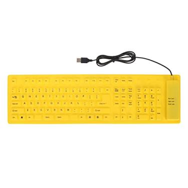 Imagem de Teclado de silicone dobrável, 108 teclas de silicone dobrável USB Plug and Play com fio, à prova d'água, digitação silenciosa, selagem completa, teclado dobrável para laptop (amarelo)