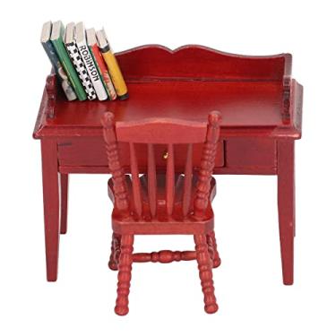 Imagem de Livro de cadeira de mesa em miniatura 1/12, kit de decoração de mesa de móveis retrô para casa de bonecas 5 peças mini casa de bonecas de madeira conjunto de pé em miniatura acessórios para móveis de