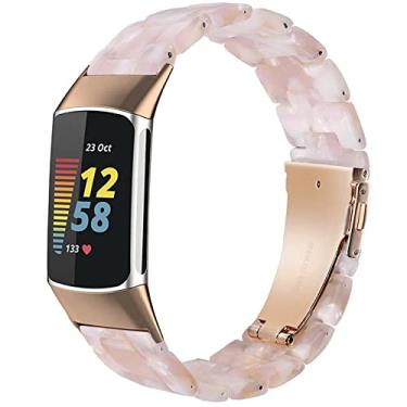 Imagem de Wongeto Pulseiras de resina compatíveis com Fitbit Charge 6/Charge 5, pulseira de substituição de resina feminina e masculina (rosa)