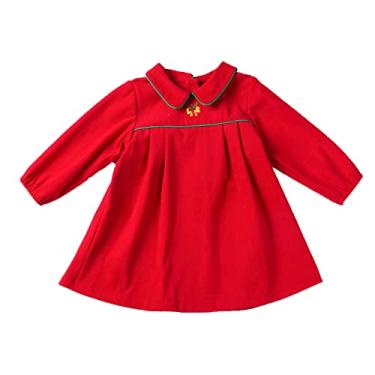 Imagem de Vestido de festa infantil para bebês meninas lindas Natal liso vermelho princesa vestido de festa meninas (vermelho, 6-12 meses)
