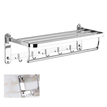 Imagem de Toalheiro Varal Suporte Roupa Prateleira Inox Gancho Porta Toalha Multiuso Casa Pousada Hotel Banheiro Lavandeira Organizaçao