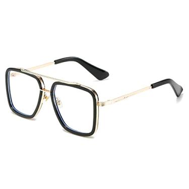 Imagem de Óculos de sol masculino Bestgift com ponte dupla vintage quadrado sapo armação dourada transparente, moldura dourada transparente