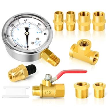 Imagem de Gasher Kit de montagem de tubo de latão de 10 peças, medidor de pressão 0-60 PSI, latão e acoplamento, encaixe T de latão e válvula esférica com bucha hexagonal de 6 mm - 6,3 mm e 9,5 mm - 6,3 mm (1/4")