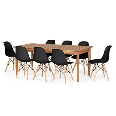 Imagem de Conjunto Mesa de Jantar Retangular em Madeira Maciça 186cm com 8 Cadeiras Eames Eiffel - Preto