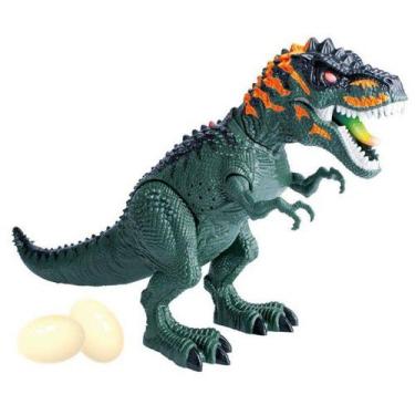 Imagem de Dinossauro De Brinquedo Que Anda Faz Sons E Bota Ovo Verde - Dm Toys