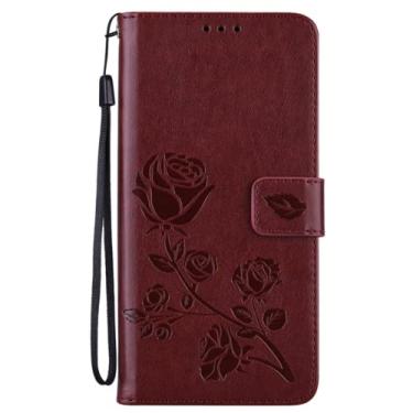 Imagem de ZiEuooo Capa de telefone fashion requintada rosas 3D PU + TPU para Samsung Galaxy A40 A42 A50 A60 A70 A81 A91 S 5G Shell com porta-cartão carteira capa traseira à prova de queda (marrom, A42 5G)