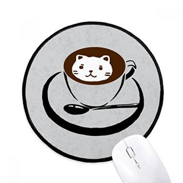Imagem de DIYthinker Ilustração de xícara de café adorável padrão de gato mousepad desktop escritório tapete redondo para computador