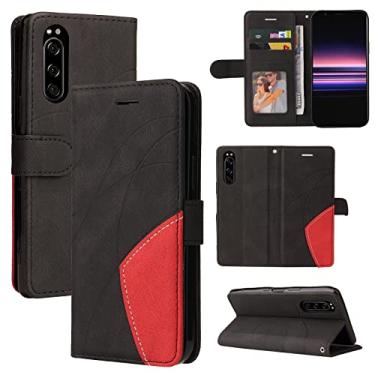 Imagem de Capa carteira para Sony Xperia XZ5, compartimentos para porta-cartões, fólio de couro PU de luxo anexado à prova de choque capa flip com fecho magnético com suporte para Sony Xperia XZ5 (preto)