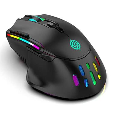 Imagem de Mouse para jogos, sem fio, recarregável, RGB brilhante e transparente, pode ser usado para escritório, jogo (Black)