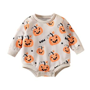 Imagem de Macaquinho de manga comprida para meninos e meninas com estampa de Halloween para recém-nascidos moletom para bebês meninos e meninas, Bege, 3-6 Meses