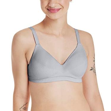 Imagem de Hanes Sutiã feminino sem costura com cobertura perfeita, ajuste ComfortFlex, tamanhos inteligentes, Cinza esterlina canelado, GG