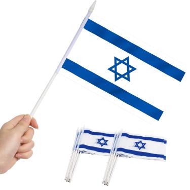 Imagem de Bandeira da vara de Israel, ANLEY Mini bandeira HandHeld israelense de 5x8 polegadas com pólo sólido branco de 12 "- cores vivas e resistente ao desbotamento - bandeiras de vara