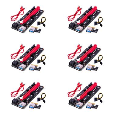 Imagem de VELIHOME Extensor de PCI-E Riser 009S 16X, 6 pinos, porta USB 3.0, PCI-E, placa de vídeo Riser dedicada, cabo adaptador, cartão para Bitcoin, Litecoin, Ethereum, ETH, para GPU (vermelho (conjunto com6))