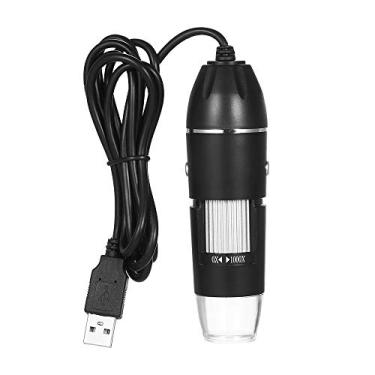 Imagem de Cucudy Microscópio digital com zoom USB Handheld & Desktop Magnifier Câmera de 0.3MP Lupa com 8 LEDs Ampliação de 1000X para Windows/Mac Sistema com suporte