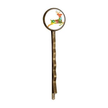 Imagem de Chapéu de cabelo com estampa de alce de folhas coloridas de Natal retrô de metal