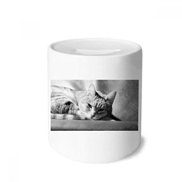 Imagem de DIYthinker Animal Puro Cinza Gato Foto Foto Caixa Dinheiro Caixa Moedas Cerâmica Presente Cofrinho