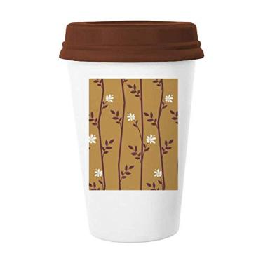 Imagem de Caneca de vidro de cerâmica com desenho de folhas de flores com estampa clássica de café