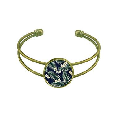 Imagem de Bracelete branco tropical com desenho de plantas e arte de desenho retrô joia de punho aberto