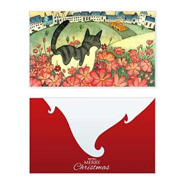 Imagem de Miaoji Pintura Aquarela Flores Gato Cidade Feriado Feliz Natal Cartão de Feliz Feliz Natal Mensagem Letra Natal