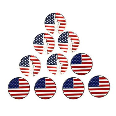 Imagem de Pinmei Lote de 10 marcadores de bola de golfe, diversas estampas – Técnica macia de esmalte, USA Flag and Statue of Liberty