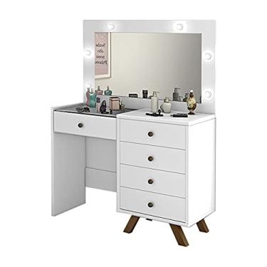 Imagem de Penteadeira Decorativa 4 Gavetas e Porta Jóias com Tampo de Vidro Diana Branco - Gran Belo