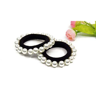 Imagem de Suoirblss 5 peças de elásticos de cabelo de beleza com elegantes e belas imitação de pérolas laços de cabelo tiras de cabelo grandes rabo de cavalo nós elásticos suportes de cabelo pulseira elástica, B#