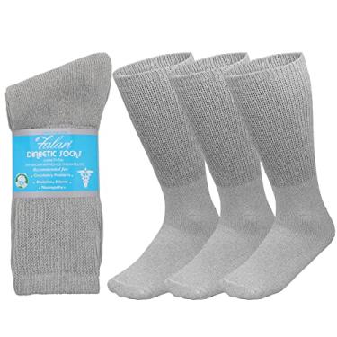 Imagem de Falari 3-Pack Physicians Approved Diabetic Socks Cotton Non-Binding Loose Fit Top Help Blood Circulation 9-11 Crew Length - Grey