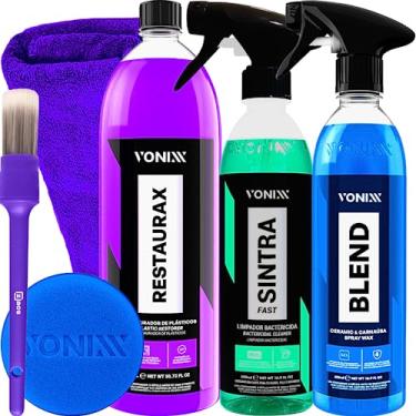 Imagem de Kit Lava Autos em Geral Restaurador de plasticos Restaurax Apc Sintra fast Cera Cristalizadora Protetora Blend Pincel zacs nmr14