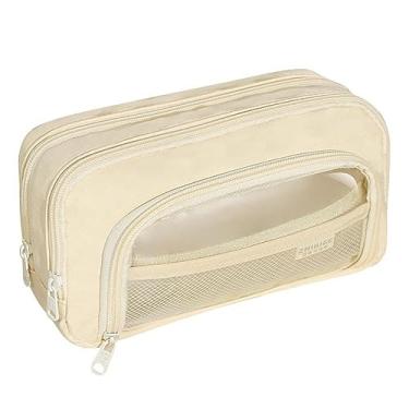 Imagem de Estojo para lápis de malha Transparente Bolsa de caneta de grande capacidade Multifuncional Bolsa de lápis transparente com bolso de malha com zíper (branco cremoso)