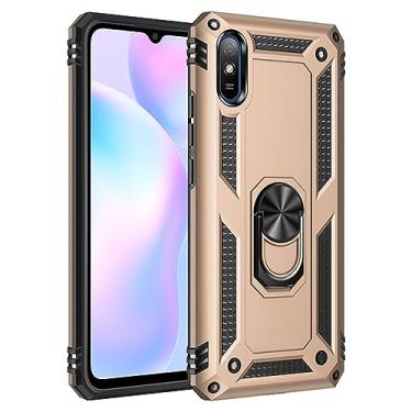 Imagem de Para Xiaomi 9 9A 9AT 9C 9T 10 10A 10C Estojo de telefone blindado à prova de choque para Redmi 9 Power 10 Prime Ring Stand Bumper Back Cover, Gold, For 10C