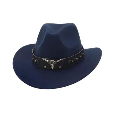 Imagem de Generic Chapéu de cowboy ocidental, chapéu de sol com aba grande, cosplay masculino, chapéu de cowgirl ocidental, proteção solar para caminhadas, traje de, Azul escuro