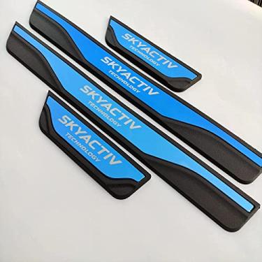 Imagem de APEXRA Acessórios de carro Protetor de soleira de porta, para Mazda 3 6 CX-30 CX-5 Kick Panels Threshold Guard Scuff Plate, Auto Parts Door Entry Guard (cx5(13-22) cx30(20-22) M3(14-20) M6(14-20) (Azul)
