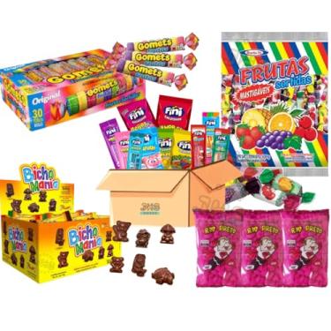 Imagem de Kit Doces 30 Sacolinhas Surpresa Guloseimas Pipoca doce Bala Fini Chocolate Bicho Mania Bala Mole Bala de Goma Tubo Festa Infantil