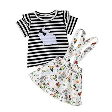 Imagem de Camiseta para meninas com estampa de bebê de 6 a 4 anos, saias de coelho, listradas, recém-nascidas, roupas para meninas, Branco, 2-3 Anos