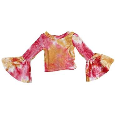 Imagem de Blusa infantil feminina tie dye manga longa gola redonda com babados, roupas casuais de férias para júnior, Vermelho, 5 Anos