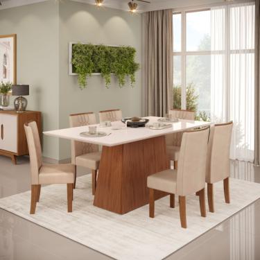 Imagem de Conjunto de Mesa Dulce DJ 1,80X0,90 com 6 Cadeiras Zoe - Freijo/Off White/ Bege
