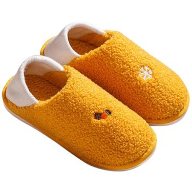 Imagem de Sandálias de inverno unissex de pelúcia confortável respirável sapatos elásticos deslizantes planos casuais quentes para casa chinelos de plástico, Amarelo, One Size