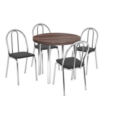 Imagem de Conjunto Sala De Jantar Mesa Com 4 Cadeiras Cromado/Nogueira/Preto - T