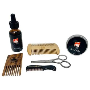 Imagem de GBS premium Natural Kit Beard - Sandalwood Beard Oil + Sândalo Beard Balm + Anti estática multi Estilo Madeira Barba Pente w / Protective armazenamento caso do curso + Tortoise bolso Bigode Comb - presente para homens