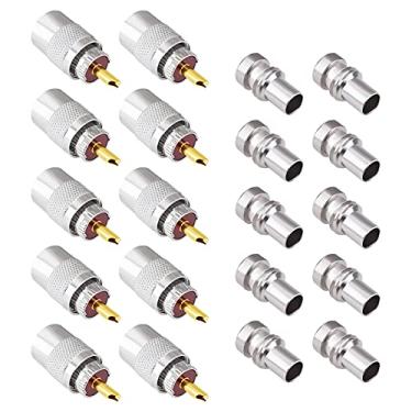 Imagem de Conectores coaxiais PL-259 Goupchn Plugue de conector de solda macho UHF 50 Ohm Adaptadores coaxiais 10 unidades com redutores para cabos coaxiais LMR400, RG8, RG8U, LMR400, RG213