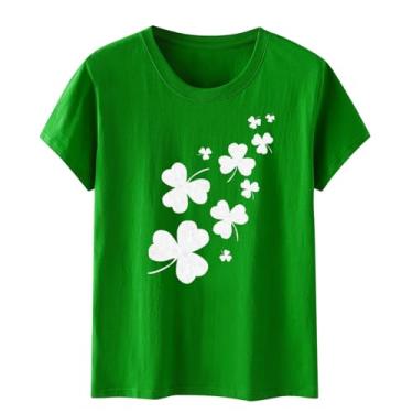 Imagem de Camisetas femininas do Dia de São Patrício Shamrock Dia de São Paddys Lucky Green Clover manga curta tops elegantes para mulheres, Verde, P
