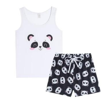 Imagem de YIJIU Conjunto de pijama feminino bonito sem mangas regata e shorts conjunto de pijama de 2 peças, Panda branco, M