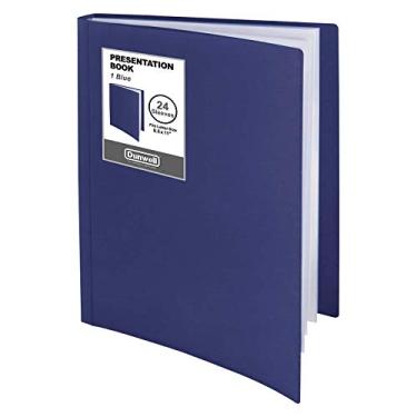 Imagem de Dunwell Fichário com mangas de plástico com 24 bolsos, (azul) livro de apresentação, pasta de 21 x 27 cm com protetores de folha transparentes, exibe 48 páginas de documentos, certificados, lembranças