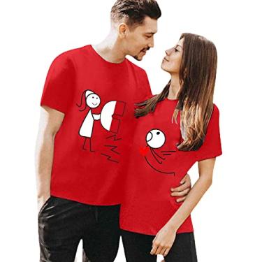 Imagem de Camisetas masculinas engraçadas para o Dia dos Namorados Graphic Novels Camisetas grandes para treino, roupas de treino, camisetas de casal, Vermelho (feminino), P