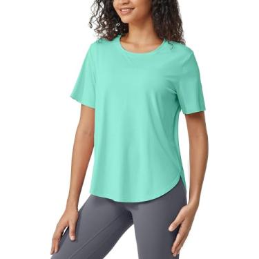 Imagem de G4Free Camisetas esportivas femininas de manga curta para exercícios leves para ioga e corrida, Turquesa, G