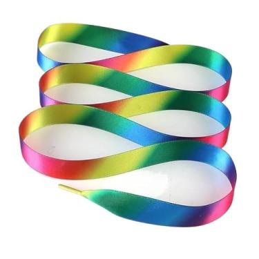 Imagem de 1Pair 2CM Width Flat Ribbon Shoe Laces Rubber Sneakers Silk Satin Shoelace Boot Shoelaces (Color : 24 Rainbow2, Size : 150cm)