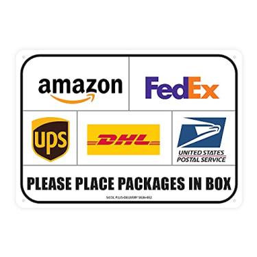 Imagem de Sicol Plus Placa de entrega de pacotes, coloque os pacotes em uma caixa, placa de entrega - resistente ao desbotamento - montagem fácil - UPS, FedEx, placa Amazon (pacote com 01) 25 x 17 centímetros