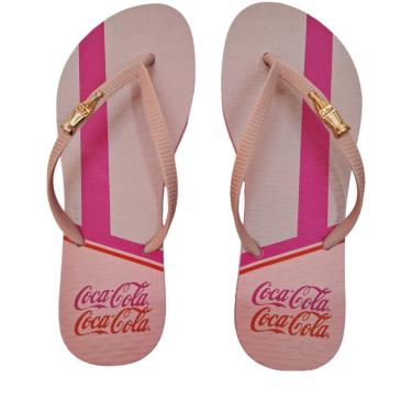 Imagem de Sandália Chinelo Feminino Coca Cola Cool Stripes Rosa Claro