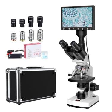 Imagem de Vitano Microscópio trinocular composto de laboratório com ampliação de 40 x 2500 x, microscópio de visão dupla para estudantes adultos com tela de 17 cm, câmera embutida de 5 MP, termostato ajustável