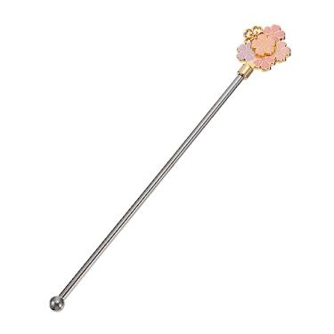 Imagem de 1 vareta Swizzle de aço inoxidável, palitos de coquetel, decoração de casamento, palitos de metal para bebidas, colher de aço inoxidável, mexedores, flores de cerejeira, colher de mistura reutilizável